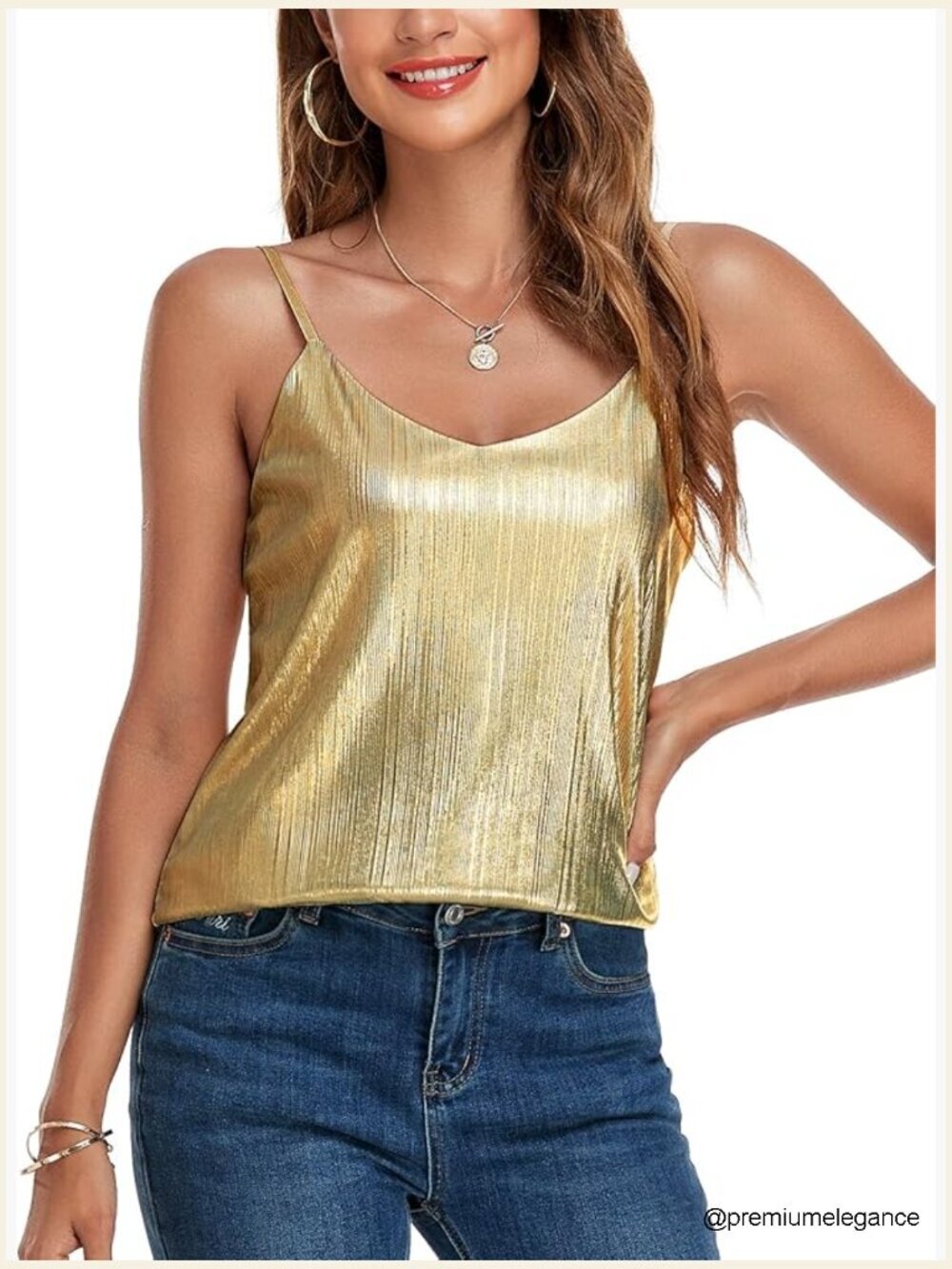 Sparkle V Neck Cami Tank Top Sleeveless Blouse with Adjustable Straps